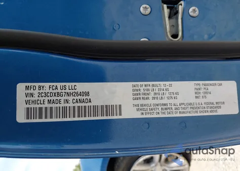 2022 Dodge Charger Sxt Rwd из США, поврежденный, VIN 2C3CDXBG7NH264098